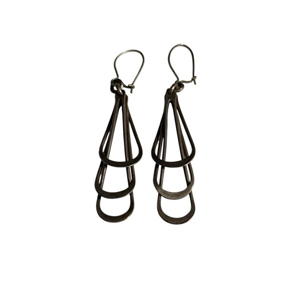 Vintage Handmade Sterling Silver Earrings Unmarked 925 Layered Open Teardrop - Picture 2 of 16